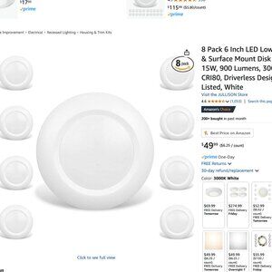 7 Pack 6 Inch LED Low Profile Recessed & Surface Mount Disk Lights, Round
